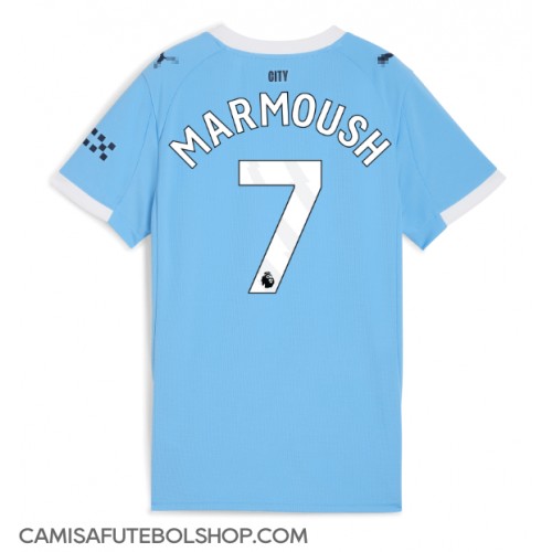 Camisa de time de futebol Manchester City Omar Marmoush #7 Replicas 1º Equipamento Feminina 2025-26 Manga Curta